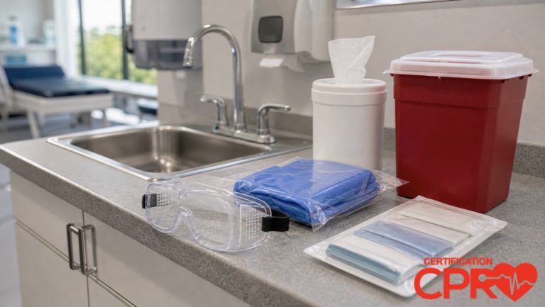 Bloodborne pathogens exposure control supplies for healthcare worker training in Atlanta.