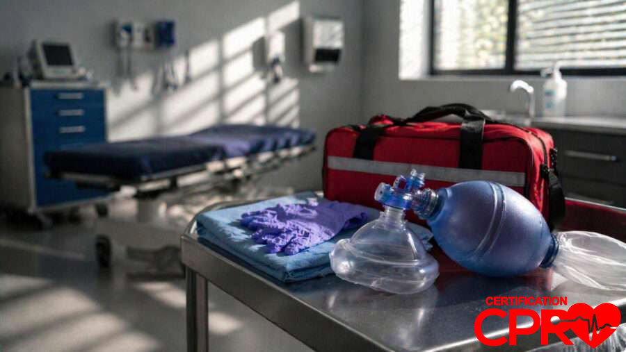 CPR training equipment in a medical classroom setting in Atlanta.