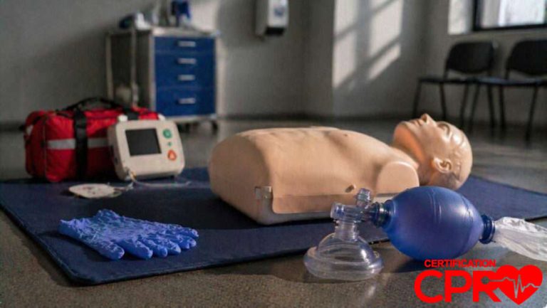 CPR training manikin with AED and rescue mask for certification in Atlanta.