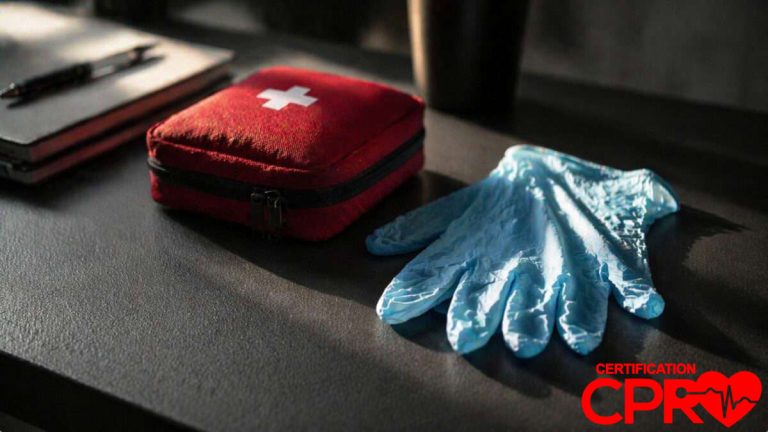 First aid kit and gloves for CPR certification and training in Atlanta.