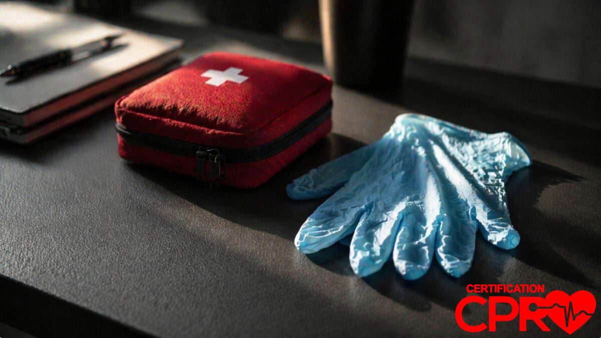 First aid kit and gloves for CPR certification and training in Atlanta.